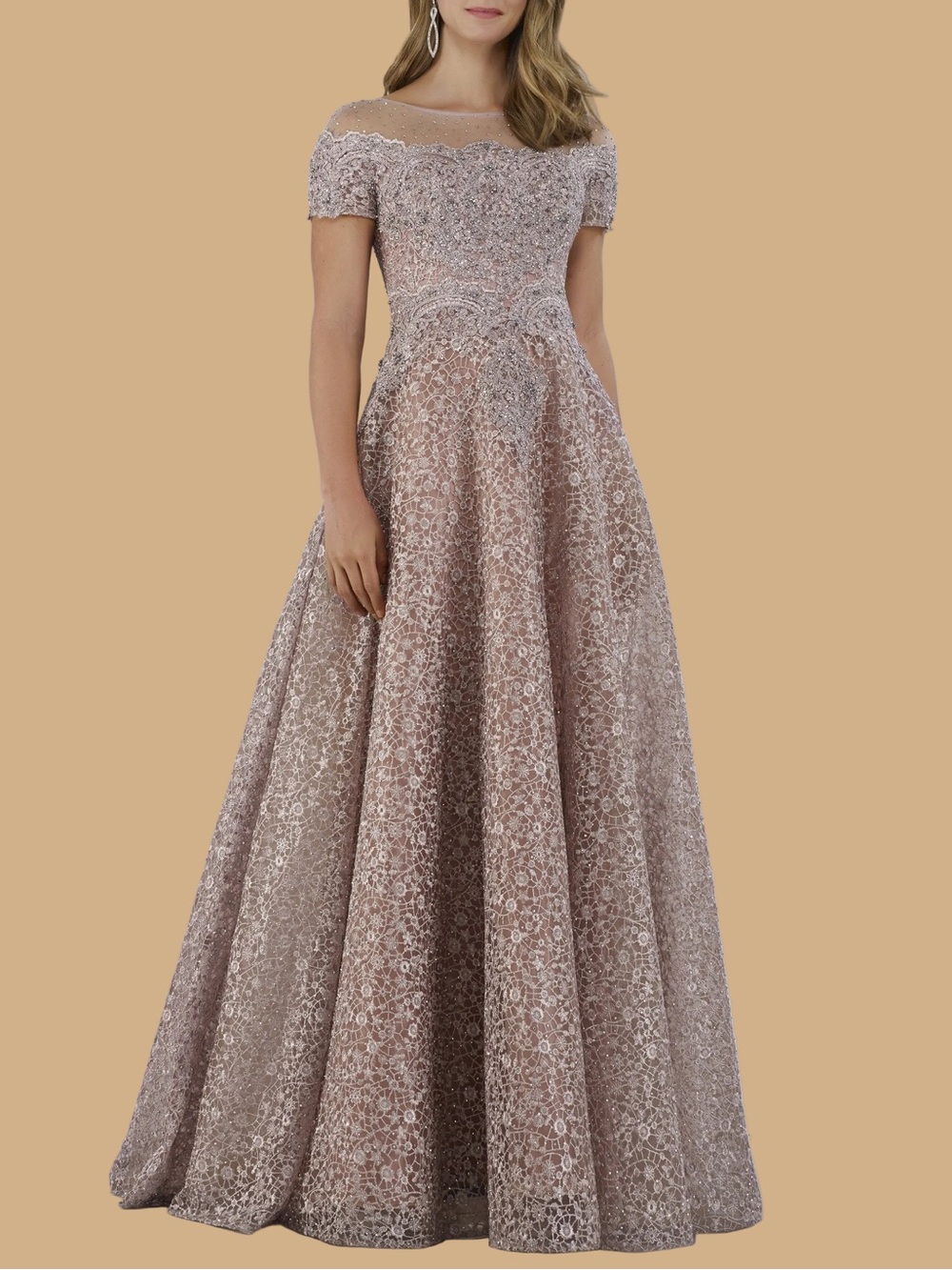 LARA Dusty Rose Off-the-Shoulder Lace Maxi Dress